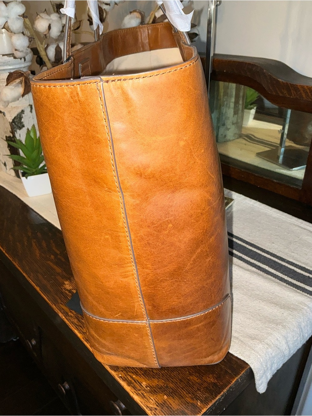 NWT Frye Melissa Leather Shopper Tote Shoulder Bag Cognac Brown Retail  $358 - Picture 7 of 13